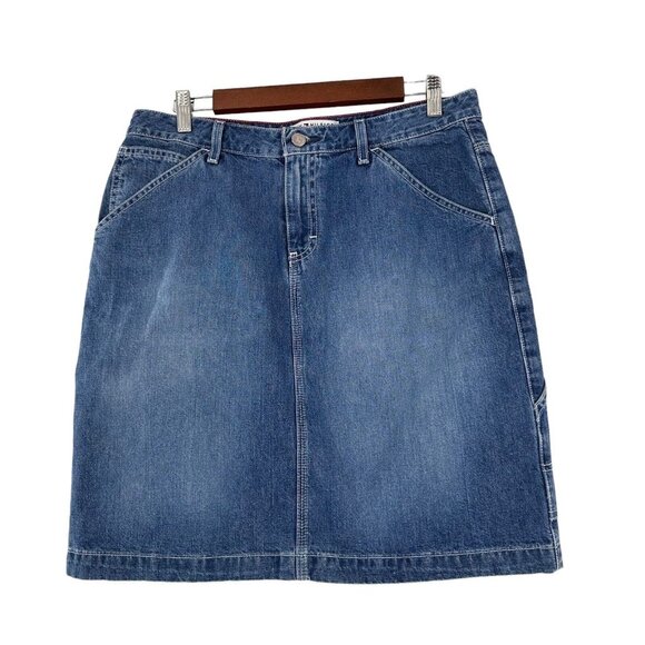 Tommy Hilfiger Dresses & Skirts - Tommy Hilfiger Vtg Y2K Logo Cargo slit Denim Jean Skirt size 10 Carpenter Mini
